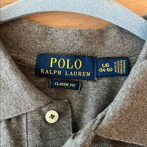 Ralph Lauren Long Sleeve Polo in Charcoal with maroon pony size 14-16 unisex
